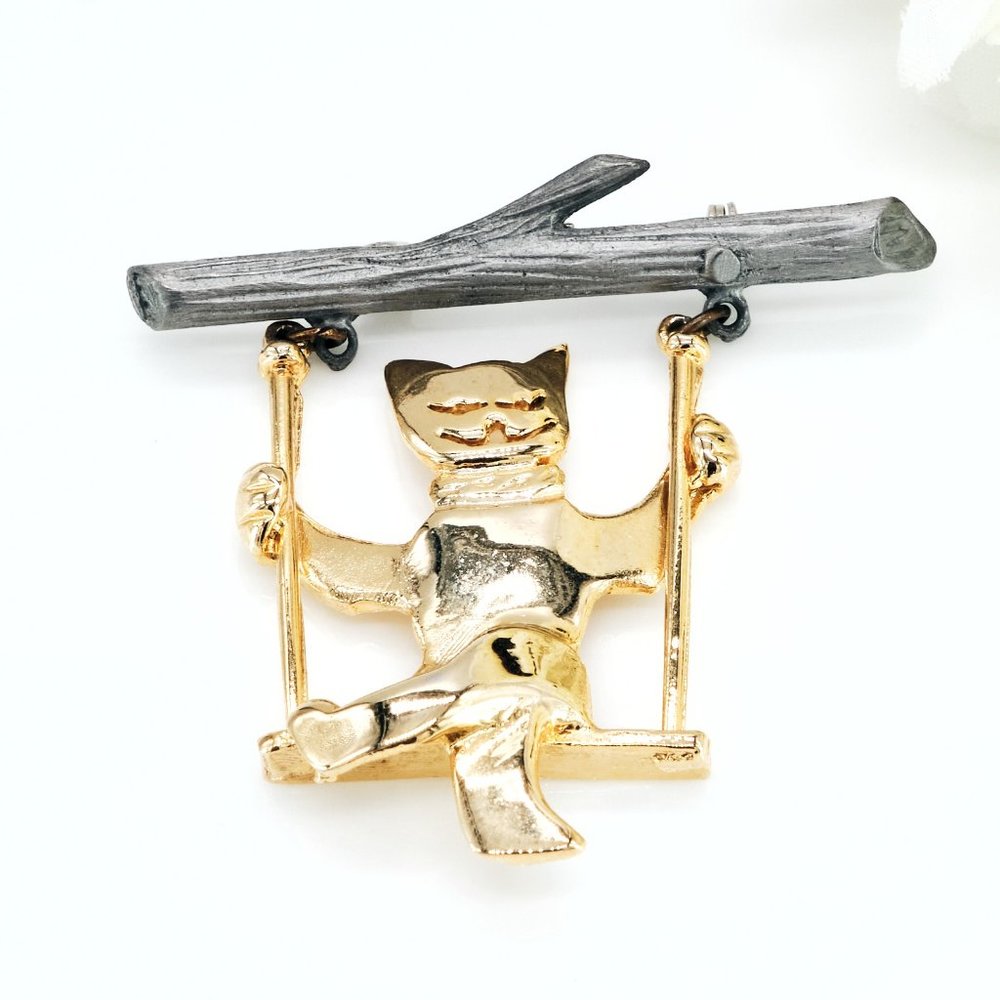 ULTRA CRAFT Pewter & Gold Vintage Cat Pin/Brooch